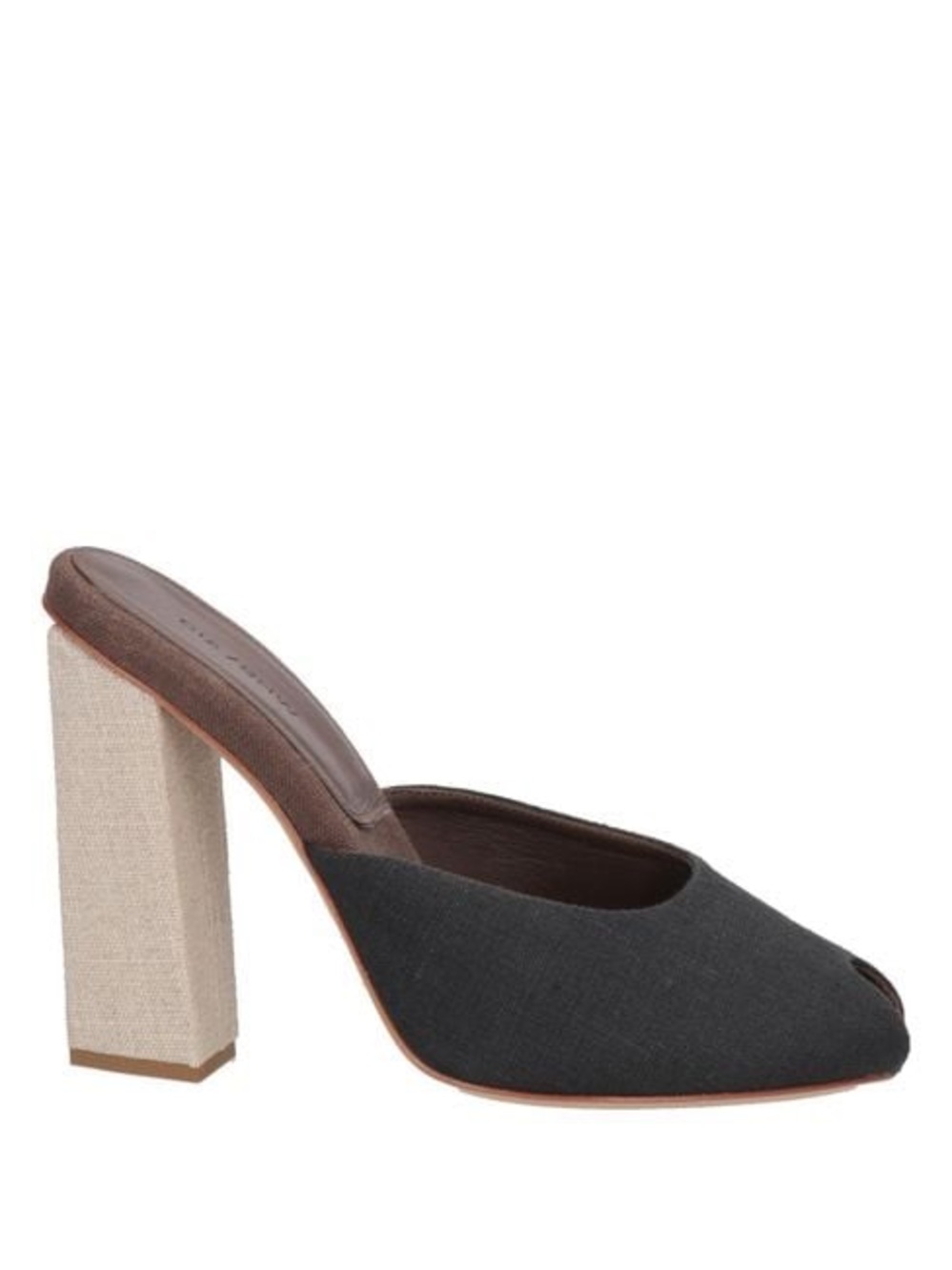 Gia Borghini Black Linen Slip-On Block-Heel Mule with Cream Heel